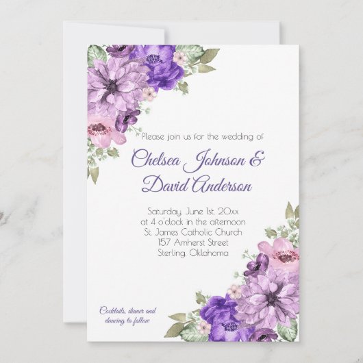 Ultra Violette Paarse Roze Groene Bloemige Bruilof Aankondiging (Voorkant)
