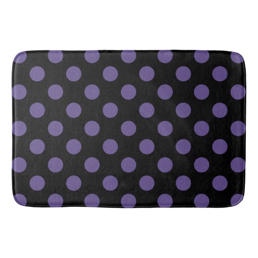 Ultra violette polka stippen op zwart badmat (Voorkant)