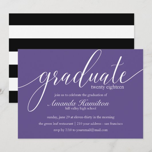 Ultra violette typografie Afstudeer Uitnodiging (Voorkant / Achterkant)