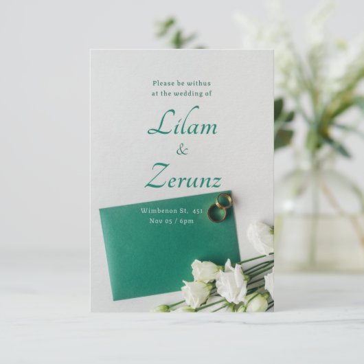 Ultradik Zilveren Trouwuitnodiging Kaart (Staand voorkant)