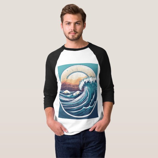 Ultragedetailleerde, minimalistische Ocean Wave Lo T-shirt (Voorkant volledig)