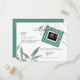 Ultrageluid Blauwgroen Baby shower Uitnodiging Briefkaart
