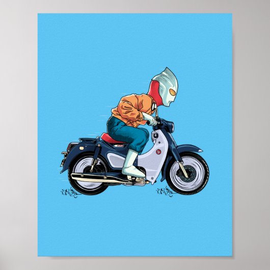 Ultraman rijdt op een oude motor poster (Voorkant)