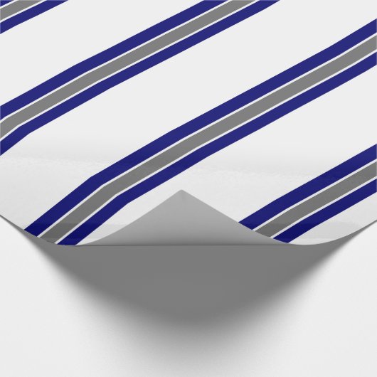 Ultramarien blauw en grijs gestreept omslagpapier cadeaupapier (Hoek)