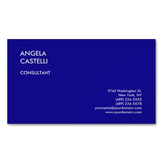 Ultramarijn Blauw Trendy Moderne Minimalistische V Magnetisch Visitekaartje (Voorkant)