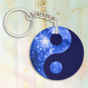 Ultramarijn en Navy Blue Stars Yin Yang-symbool Sleutelhanger