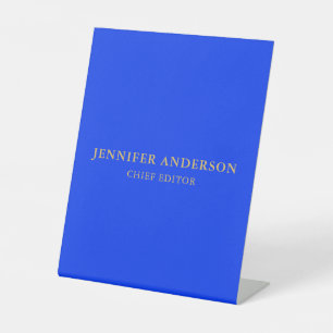 Ultramarine Blauw Goud Professionele Moderne Eenvo Reclamebord Met Voetstuk