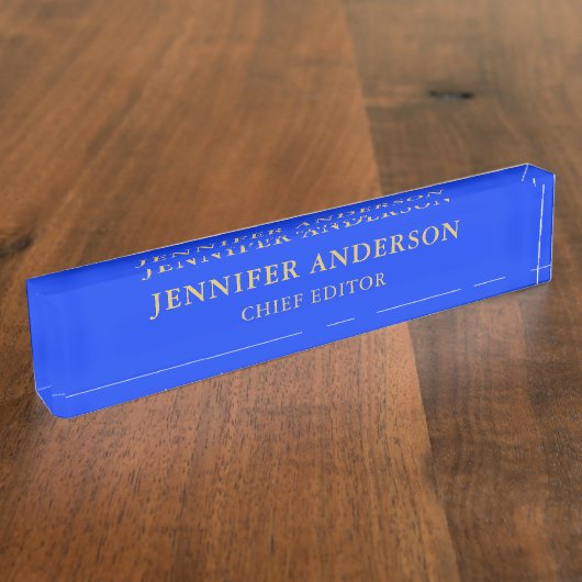 Ultramarine Blue Gold Professional Modern Plain Naambordje (Zijkant)