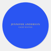 Ultramarine Blue Gold Professional Modern Plain Ronde Sticker (Voorkant)