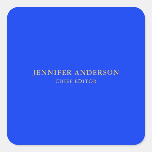Ultramarine Blue Gold Professional Modern Plain Vierkante Sticker (Voorkant)