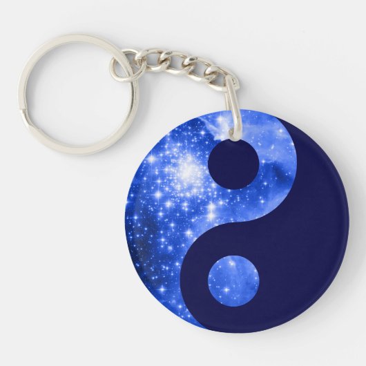 Ultramarine en Navy Blue Stars Yin Yang Symbol Sleutelhanger (Voorkant)