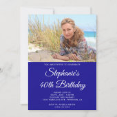 Ultramarine en wit Elegant Script 40e verjaardag Kaart (Voorkant)