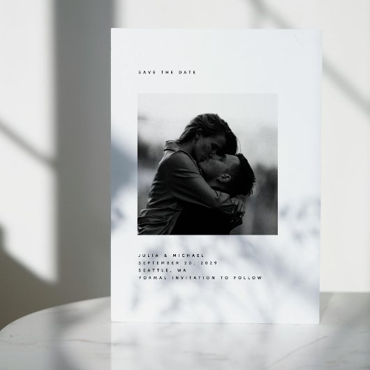 Ultraminimalistische moderne foto's slaan de datum bedankkaart