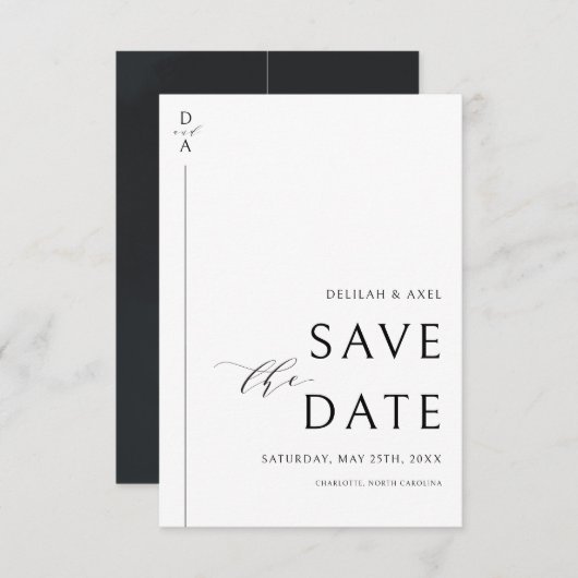 Ultramodern Minimaal zwart-wit sparen de datum Save The Date (Voorkant / Achterkant)