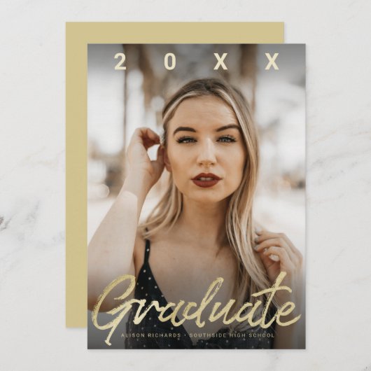 Ultramoderne Afstuderen Gold Brush Script-fotokaar Kaart (Voorkant / Achterkant)
