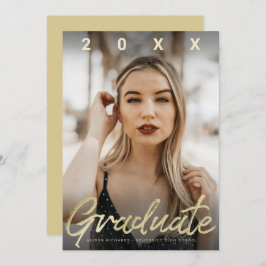 Ultramoderne Afstuderen Gold Brush Script-fotokaar Kaart
