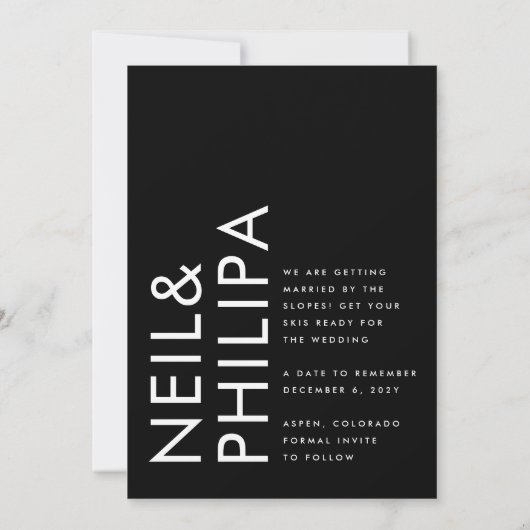 Ultramoderne bewerkbare premium non-foto vetgedruk save the date (Achterkant)