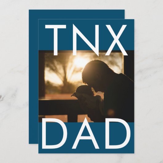 Ultramoderne Blauwe Tekst Vaderdag Foto THX DAD Bedankkaart (Voorkant / Achterkant)