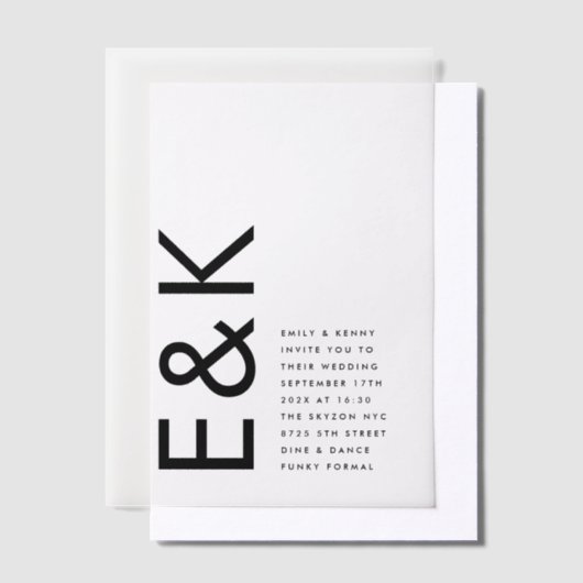 Ultramoderne Bold Monogram bruiloft Vellum Uitnodigingen (Offset)