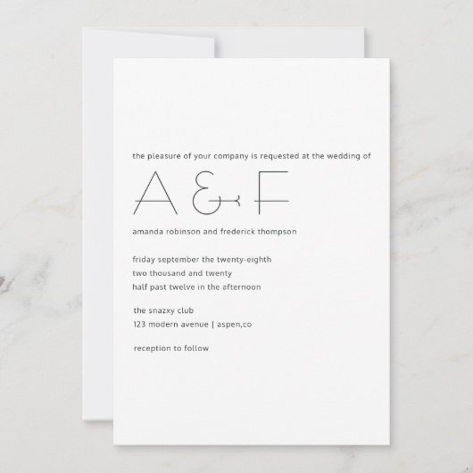 Ultramoderne, simplistische huwelijksuitnodiging kaart (Voorkant)