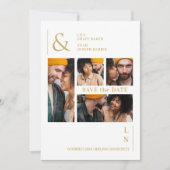 Ultramoderne Trendy Wit & Goud 4 Multi Foto's Save The Date (Voorkant)