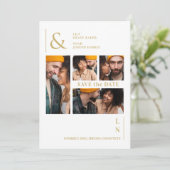 Ultramoderne Trendy Wit & Goud 4 Multi Foto's Save The Date (Staand voorkant)