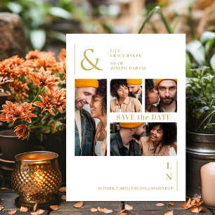 Ultramoderne Trendy Wit & Goud 4 Multi Foto's Save The Date