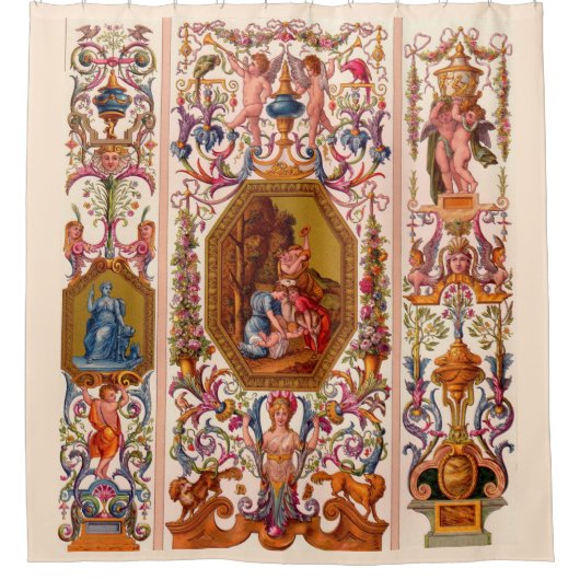 ultraoptische 17e-eeuwse barokafdruk douchegordijn (Voorkant)