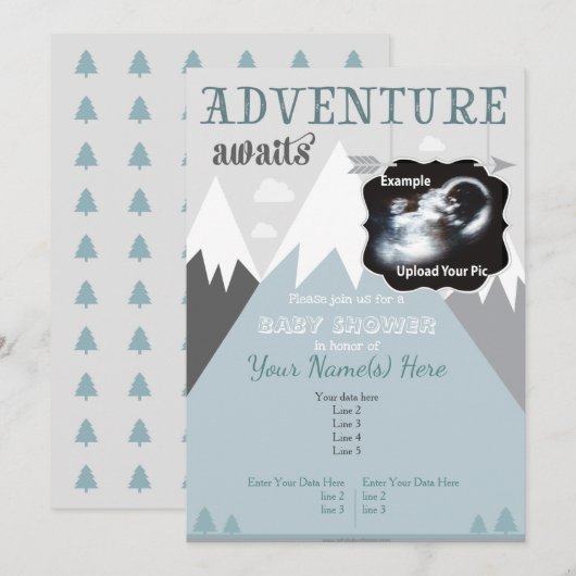 Ultrasound Adventure Mountain Baby shower Invite Kaart (Voorkant / Achterkant)