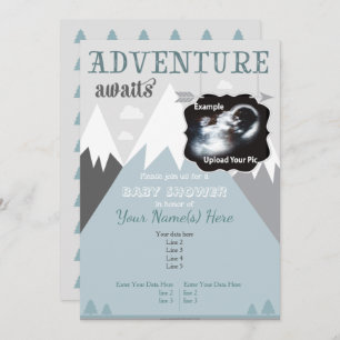 Ultrasound Adventure Mountain Baby shower Invite Kaart