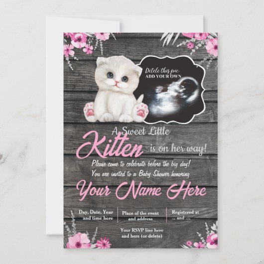 Ultrasound Baby Cat Baby shower Uitnodiging, rusti Kaart (Voorkant)