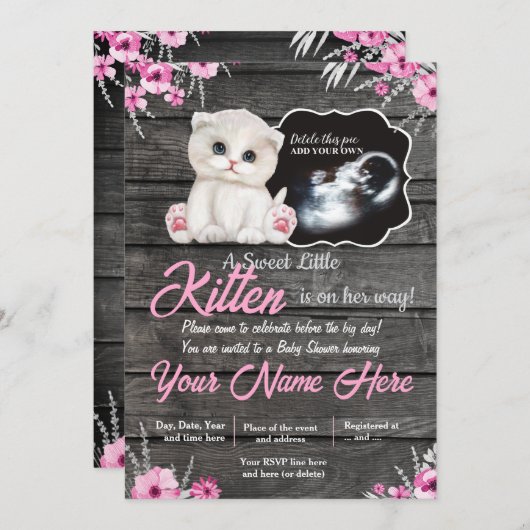 Ultrasound Baby Cat Baby shower Uitnodiging, rusti Kaart (Voorkant / Achterkant)