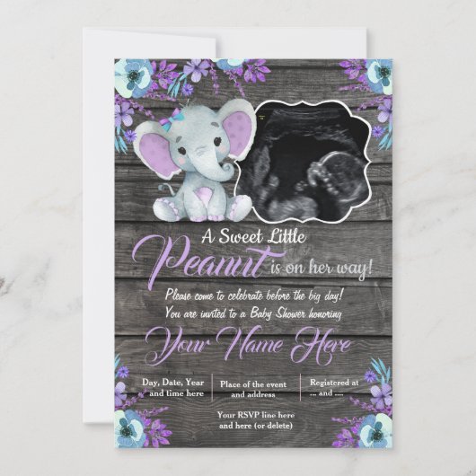 Ultrasound Elephant Baby shower Invitation, rustis Kaart (Voorkant)