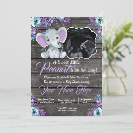 Ultrasound Elephant Baby shower Invitation, rustis Kaart (Staand voorkant)