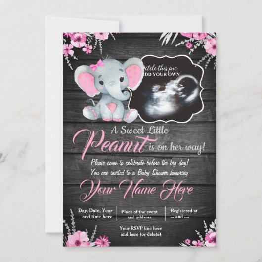 Ultrasound Elephant Baby shower Invitation, rustis Kaart (Voorkant)