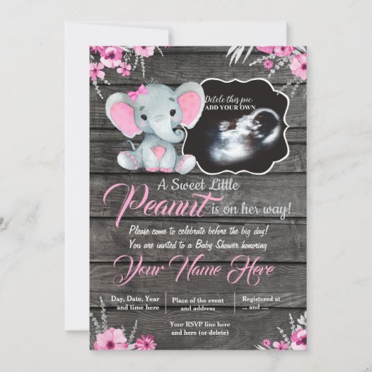 Ultrasound Elephant Baby shower Invitation, rustis Kaart (Voorkant)