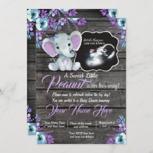 Ultrasound Elephant Baby shower Invitation, rustis Kaart