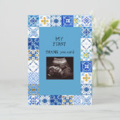 Ultrasound Foto Blue Tegel Baby Hartelijk dank Bedankkaart (Staand voorkant)