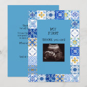 Ultrasound Foto Blue Tegel Baby Hartelijk dank Bedankkaart (Voorkant / Achterkant)