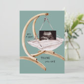 Ultrasound foto Swing Funny Blauwgroen Dank u Baby Bedankkaart (Staand voorkant)