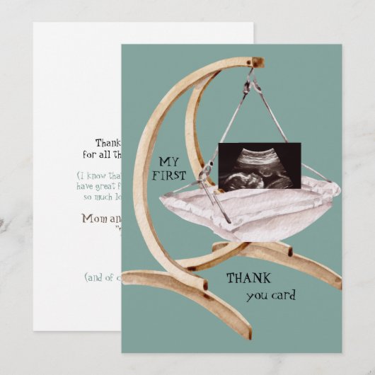 Ultrasound foto Swing Funny Blauwgroen Dank u Baby Bedankkaart (Voorkant / Achterkant)
