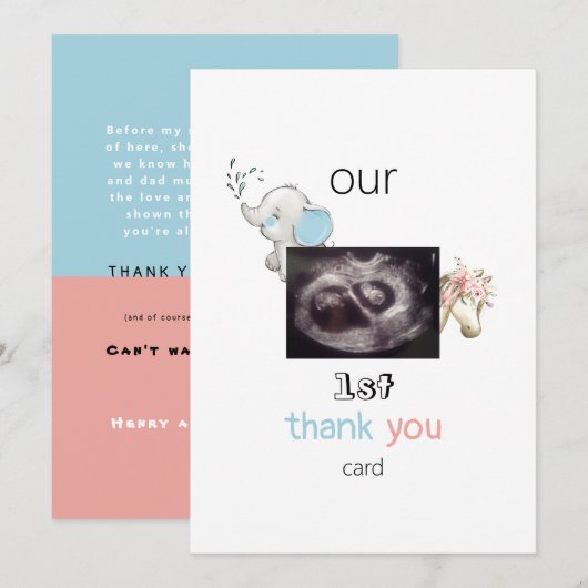 Ultrasound Funny Twin 1st-dankjewel Baby Uitzicht Bedankkaart (Voorkant / Achterkant)