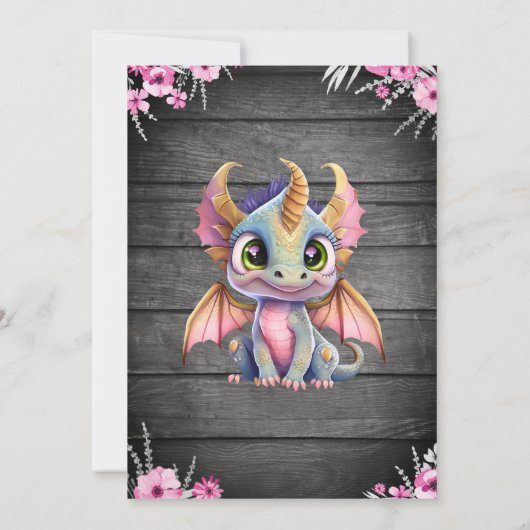 Ultrasound Girl Dragon Baby shower Invitation Kaart (Achterkant)