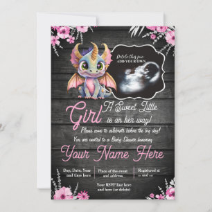 Ultrasound Girl Dragon Baby shower Invitation Kaart