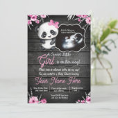 Ultrasound Girl Panda Baby shower Flowers rustic Kaart (Staand voorkant)