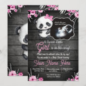 Ultrasound Girl Panda Baby shower Flowers rustic Kaart (Voorkant / Achterkant)