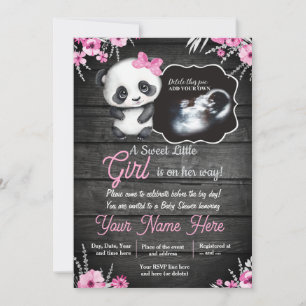 Ultrasound Girl Panda Baby shower Flowers rustic Kaart