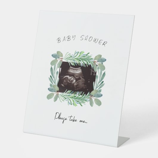 Ultrasound Greenery Baby shower PLease Neem een Reclamebord Met Voetstuk (Voorkant)