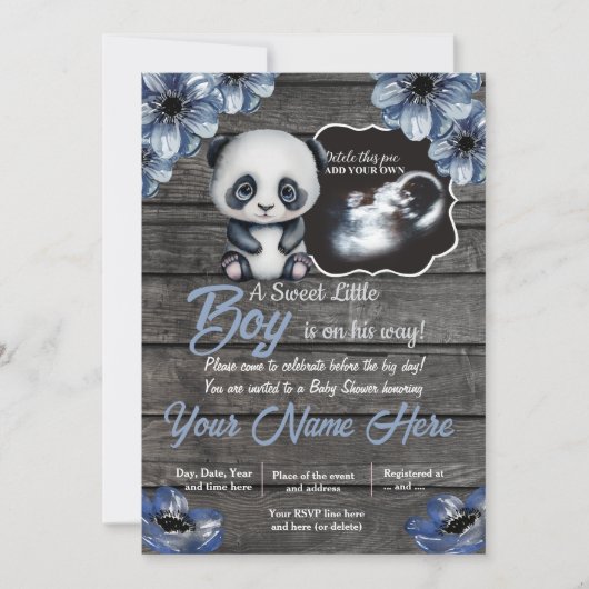 Ultrasound Panda Baby shower Uitnodiging, rustisch Kaart (Voorkant)