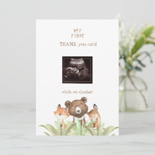 Ultrasound Photo Boy Funny Woodland Hartelijk dank Bedankkaart (Staand voorkant)